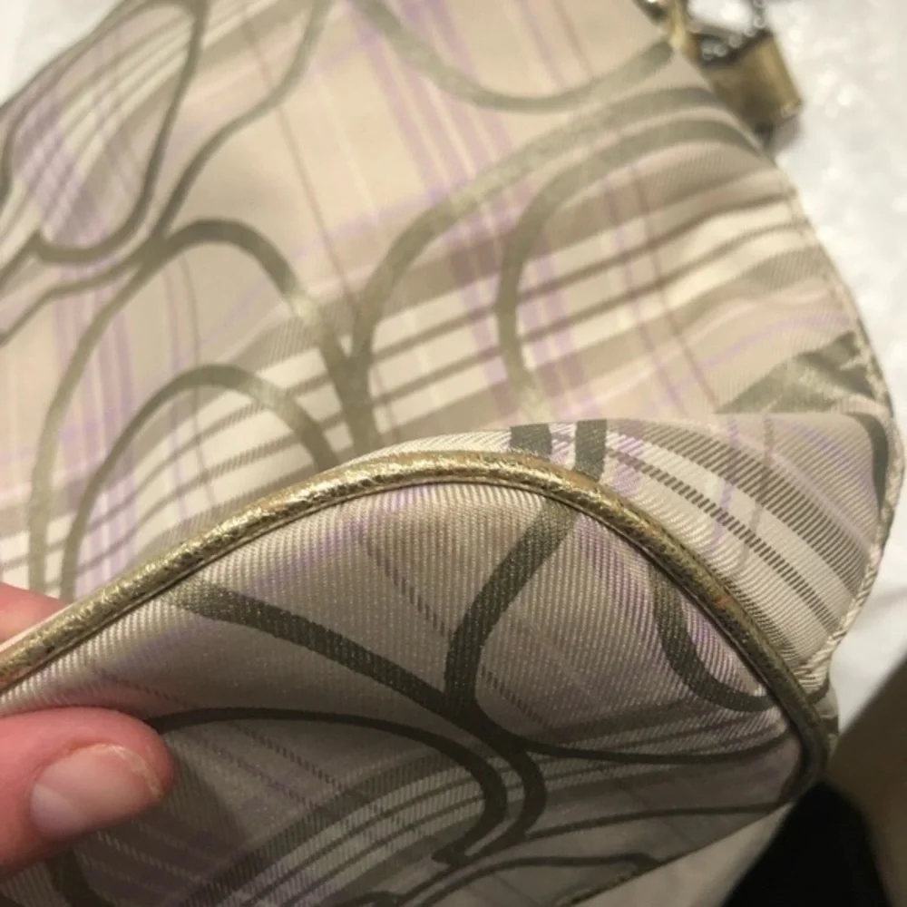 Coach signature plaid and purple hobo bag